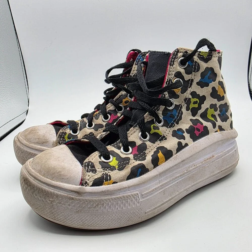 Converse Move Hi Girls Size 2 Egret Prime Pink Black Platform Shoes Walking
